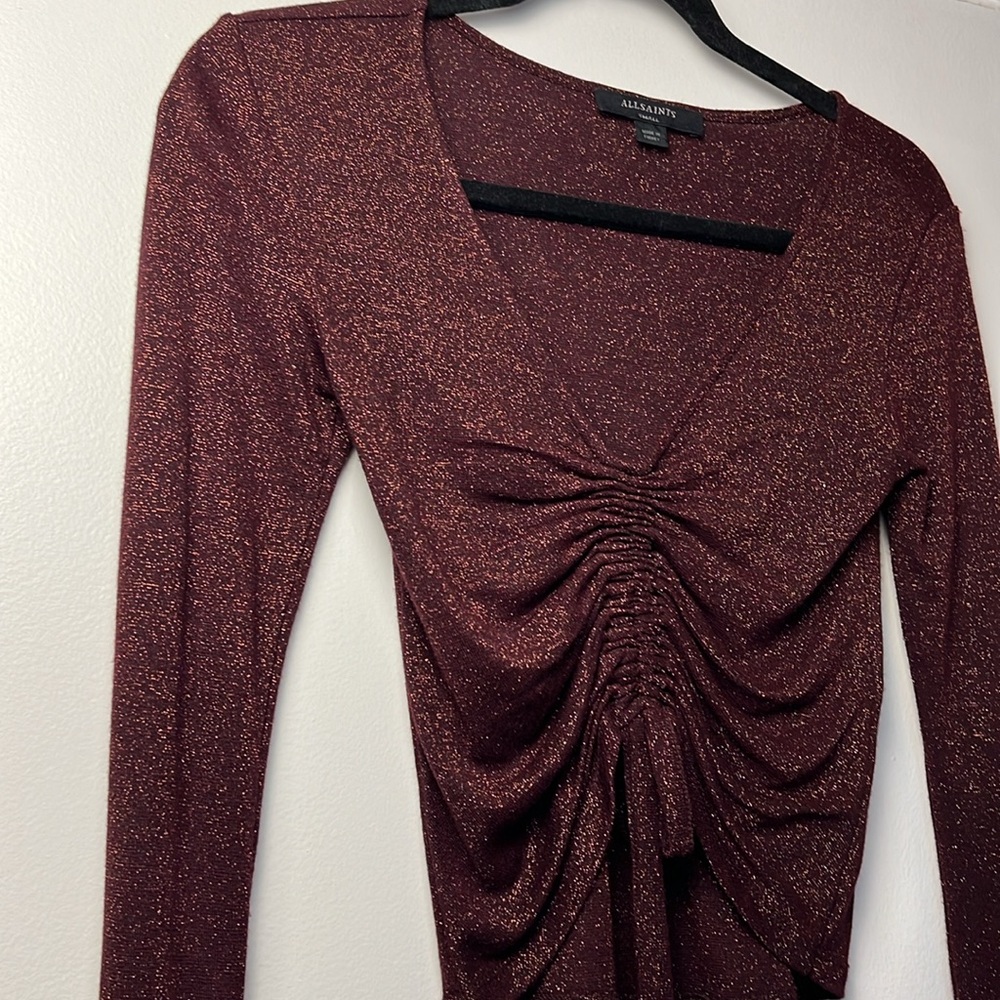 AllSaints Rina Glitz Ruched Drawstring Top - Size Small - Picture 4 of 8